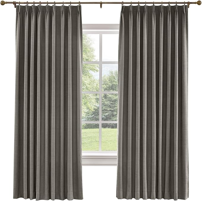 TWOPAGES 36 W x 96 L inch Pinch Pleated Curtain Room Darkening Linen Drapery by TWOPAGES