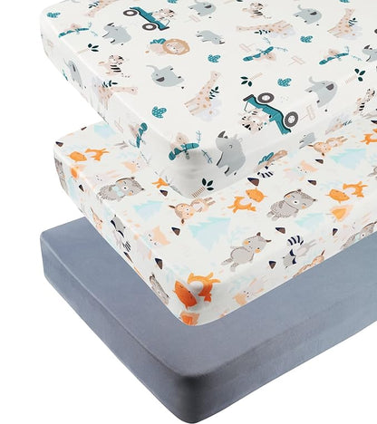 Pack n Play Sheet Stretchy Fitted Portable Mini Crib Sheets Set 3 Pack by Tontukatu