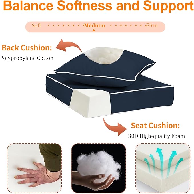 Deep Seat Outdoor Cushions Set of 2, UV&Fade Resistant Deep Seat Patio Cushions - Image 5