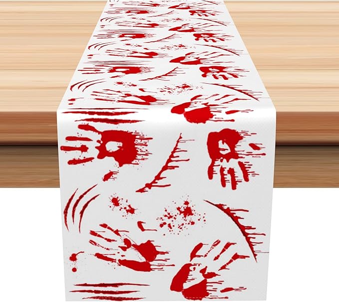 Happy Halloween Table Runner Scary Handprint Seasonal Holidays Indoor Outdoor by Kzzfqxb