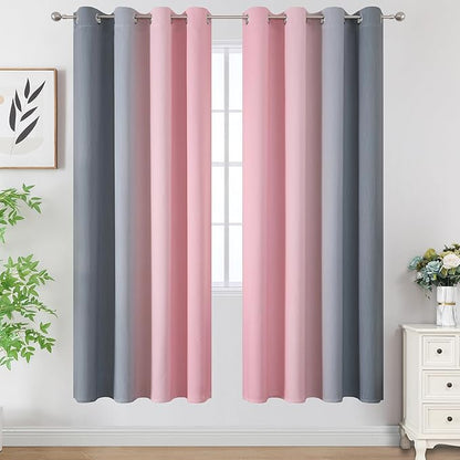 Estelar Textiler Ombre Grey and Pink Blackout Curtains 72 Inch Length 2 Panels - Image 2
