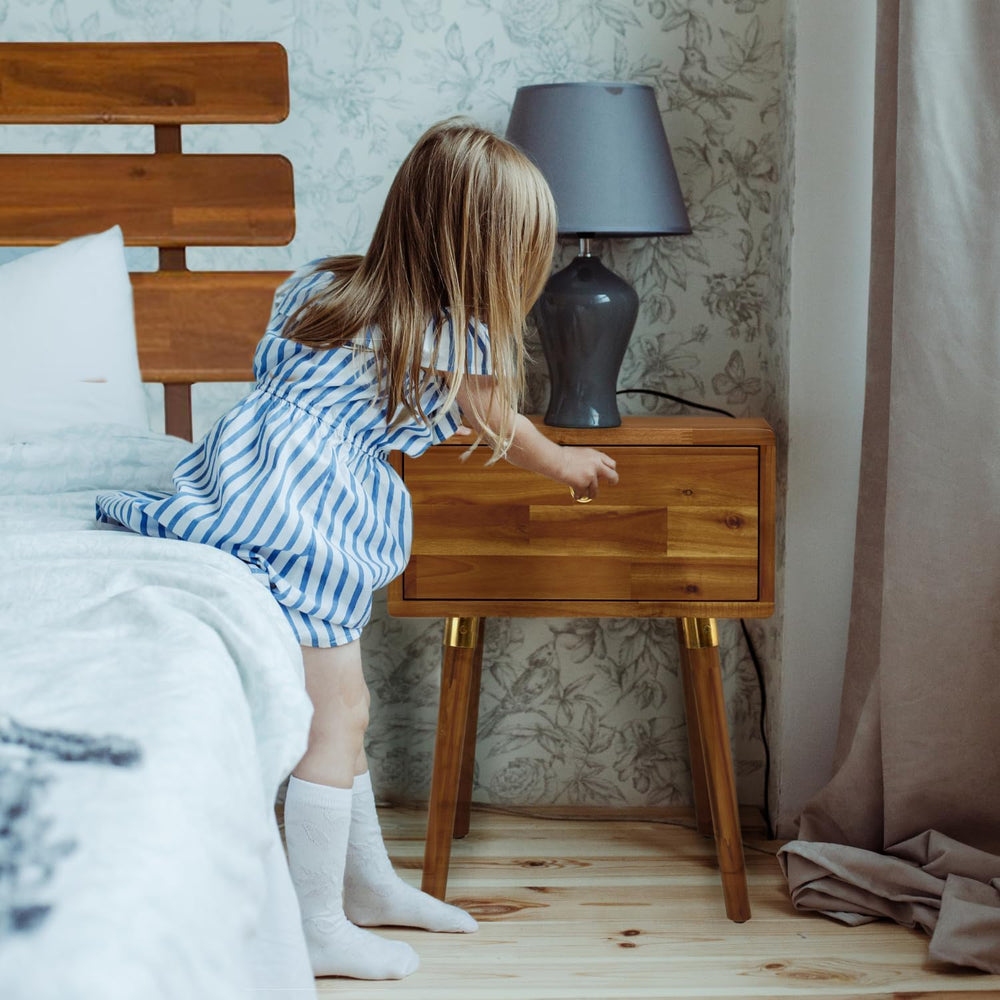 Bme Caden Solid Wood Nightstand/Side Table/End Table, Fully Assembled, with 1...