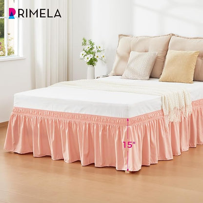 RIMELA Peachy Coral Bed Skirt Queen Size 15 Inch Drop, Elastic Bed Skirting - Image 3