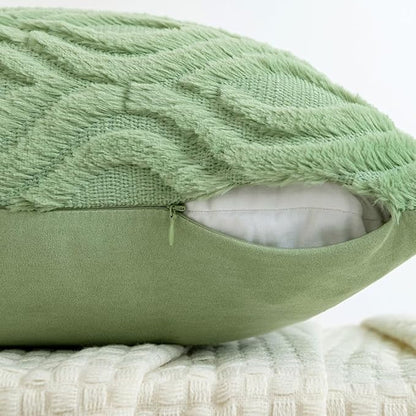 MIULEE Sage Green Throw Pillow Covers 12x20 Inch, Soft Spring Plush Faux Wool - Image 3