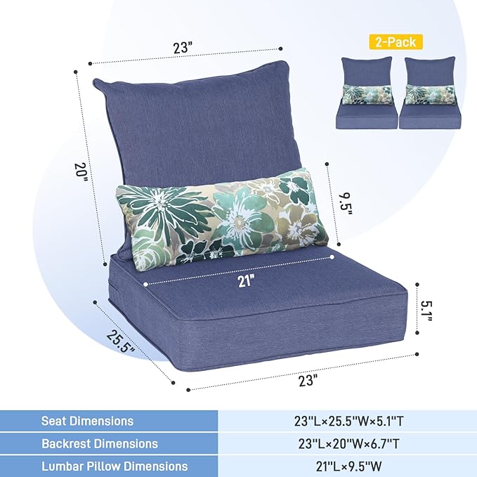 Aoodor Outdoor Chair Cushion, 23 x 26 Inch Water-Resistant, Fade-Resistant - Image 3