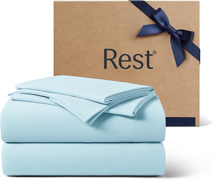 REST® Evercool®+ Cooling Sheet Set, Full Size, Light Blue, Breathable Bed Sheets by REST