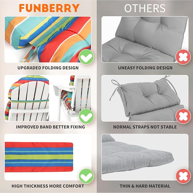 FUNBERRY Adirondack Chair Cushions Set of 2, Thicken Comfy Cushions - Image 2
