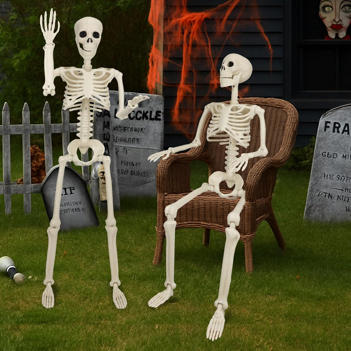 2 Pack 36'' Skeletons Halloween Decorations Outdoor: 3 FT Posable Skeletons