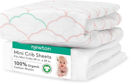 Newton Baby Fitted Mini Crib Sheets | Organic Muslin Cotton, Breathable & Soft by newton