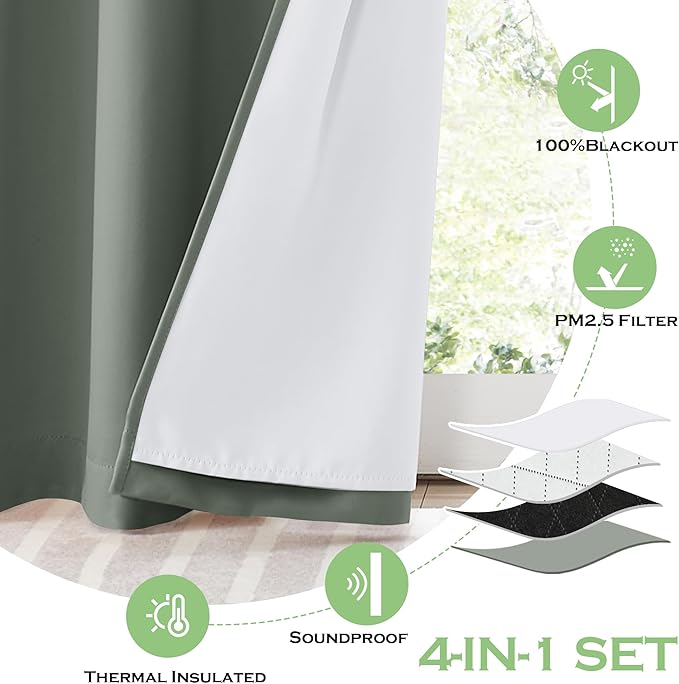 KGORGE 4-in-1 Soundproof Anti Dust 100% Blackout Curtains - Image 5
