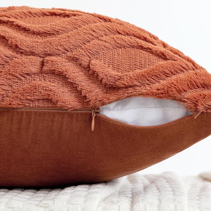 MIULEE Rust Fall Throw Pillow Covers 18x18 Inch, Soft Plush Faux Wool Solid - Image 3