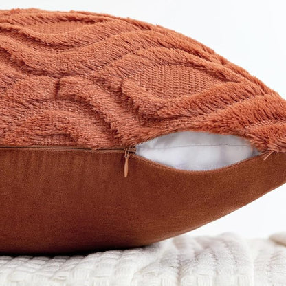 MIULEE Rust Fall Throw Pillow Covers 12x20 Inch, Soft Plush Faux Wool Solid - Image 3
