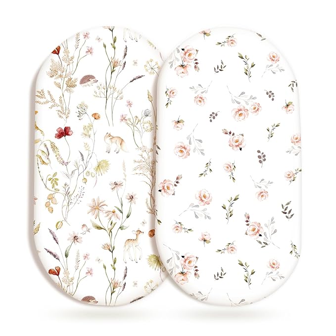 GRSSDER Ultra Soft Bassinet Sheets 2 Pack, Stretchy Breathable Knit Bassinet by BUYNOW