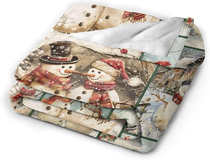 Retro Snowman Blanket Christmas Snowman Throw Blanket Flannel Stuff Merch Cozy - Image 2