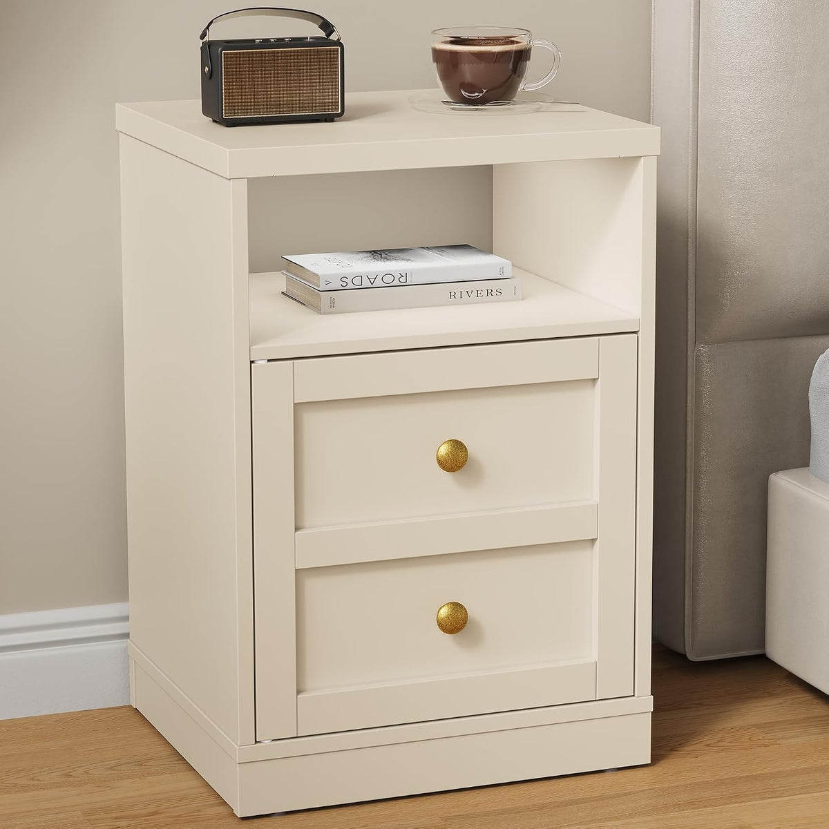 royalcraft beige nightstand with storage shelf and door, main product view