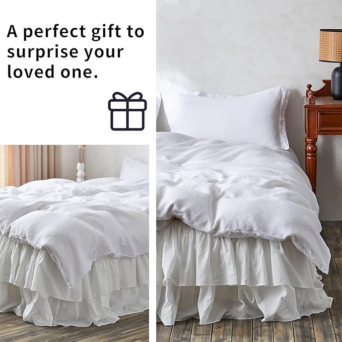 BISELINA White Ruffled Bed Skirt 22-Inch Tailored Drop Cotton Voile Dust Ruffle - Image 5