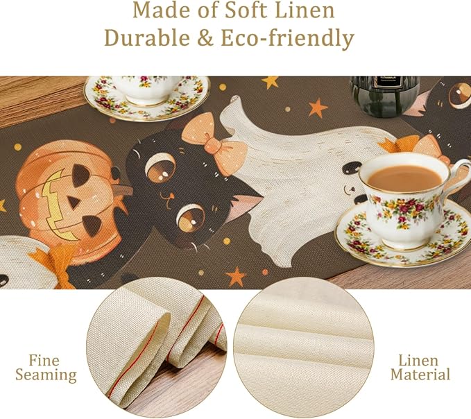 Halloween Pumpkin Table Runner, Cotton Dining Table Runner, Coffee Table Decor - Image 3