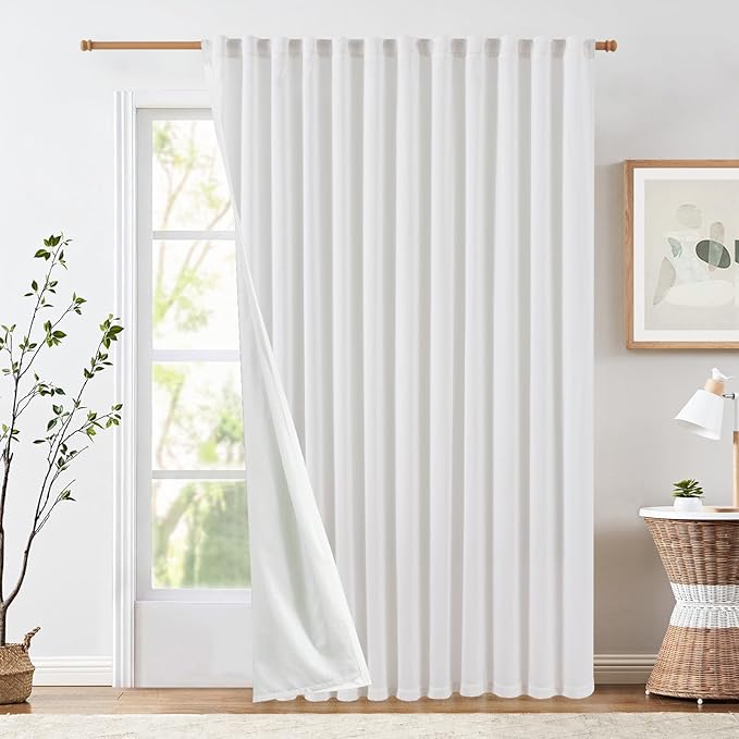 jinchan White Lined Linen Blend Curtain by JINCHAN