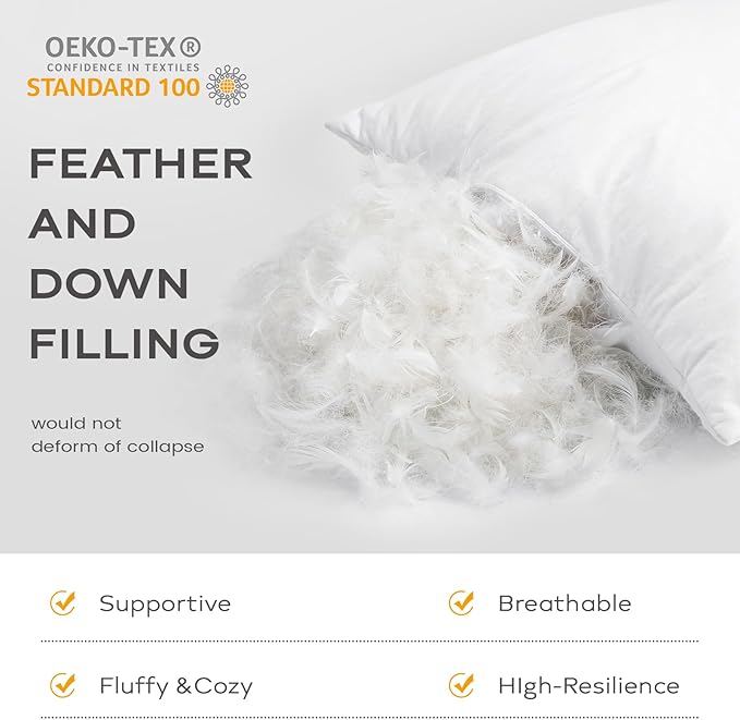 SAVORI Set of 2 Down and Feather Throw Pillow Inserts 20x20 Soft Fluffy Pillow - Image 2