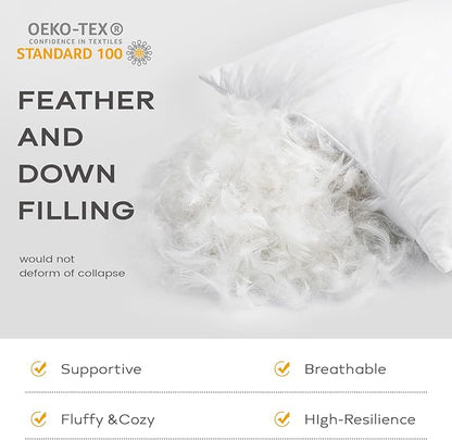 SAVORI Set of 2 Down and Feather Throw Pillow Inserts 12x20 Soft Fluffy Pillow - Image 2