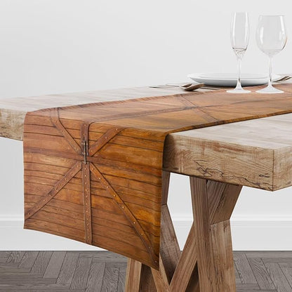 Rustic Wooden Barn Door Table Runner Vintage Western Country Kitchen Dinner - Image 2