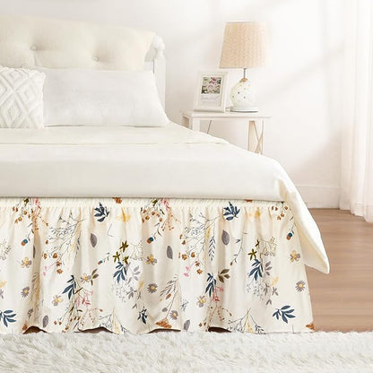 RIMELA Cream Balloon Bed Skirt Queen Size 15 Inch Drop, Elastic Bed Skirting by RIMELABedSkirt