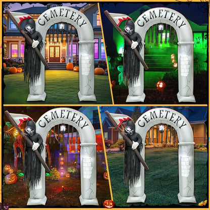 8FT Halloween Inflatables Archway Decoration with Led Light Spooky Scary Halloween Inflatables Grim Reaper Outdoor Decorations Blow up Inflatables for Halloween Holiday Party Lawn Yard Garden Décor
