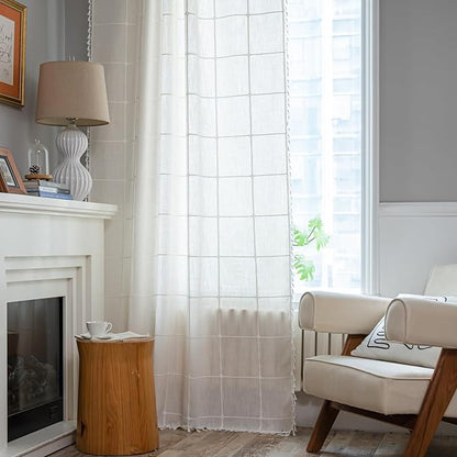 ColorBird White Window Curtains, 2 Panels 63 Inch Farmhouse Window Curtains - Image 2
