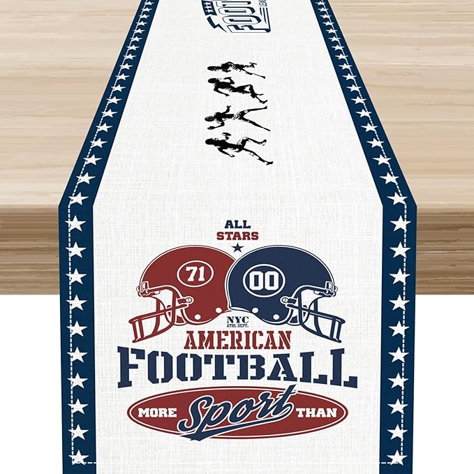 Rugby Table Runner, Retro Blue Seasonal Rugby Boy Football Game Day Touch Down by Unknown