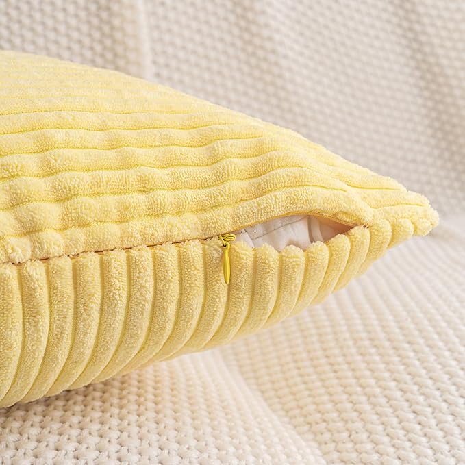 HWY 50 Pale Yellow Corduroy Patchwork Throw Pillow Covers 20x20 Inch, Soft Cozy - Image 4