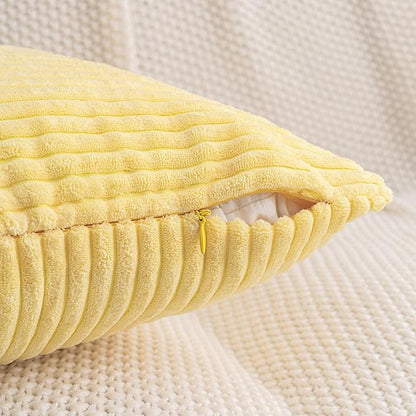 HWY 50 Pale Yellow Corduroy Patchwork Throw Pillow Covers 20x20 Inch, Soft Cozy - Image 4