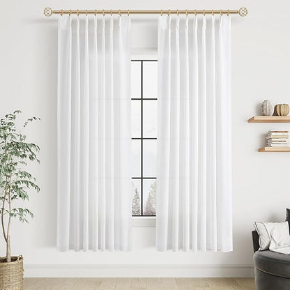 White Pinch Pleated Linen Curtains 72 Inch Length 2 Panels by Aersas