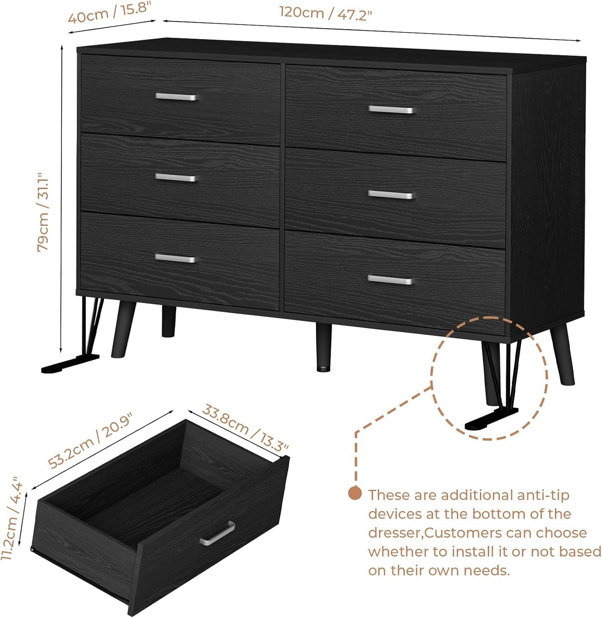 bigbiglife wood dresser for bedroom, 6 drawer dresser shown in use