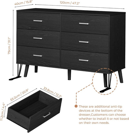 bigbiglife wood dresser for bedroom, 6 drawer dresser shown in use