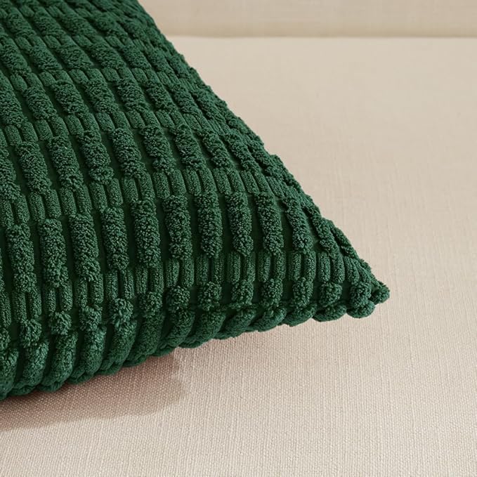 Fancy Homi Set of 4 Dark Green Boho Decorative Throw Pillow Covers 24x24 Inch - Image 4