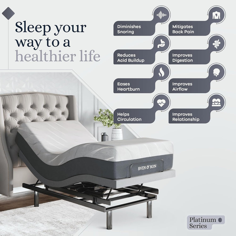 Sven & Son Platinum Adjustable Bed Base Frame + 12 inch Memory Foam Matt ...