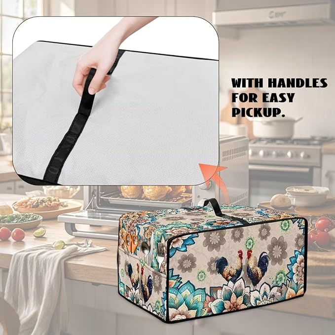Rooster Boho Mandala Floral Print Microwave Oven Dust Cover Polyester-Linen - Image 5