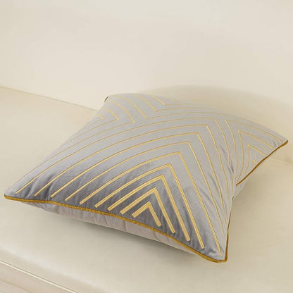 Avigers 20 x 20 Inch Grey Gold Striped Geometric Lines Embroidery Velvet - Image 3