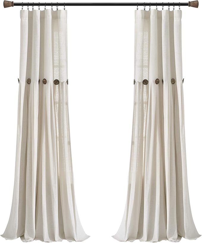 Lush Decor Linen Button Window Curtain Panel, Off White - Image 7