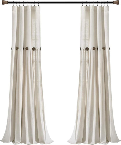 Lush Decor Linen Button Window Curtain Panel, Off White - Image 7