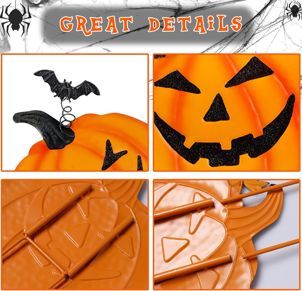 Juegoal 2 Pack Halloween Garden Stakes, Stacked Metal Pumpkins Jack-o-Lantern Lawn Decor, Yard Signs Stake Outdoor Decorative 3D Pumpkin Home Lawn Pathway Driveway Decorations