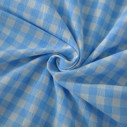 Vintage Sky Blue Plaid Ruffle Pillow Shams Standard Size Set of 2, Washed - Image 5