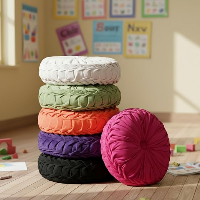 Yerliker 6 Pcs Floor Pillow Cushions 15inch Round Velvet Throw Pillows Colorful by Yerliker