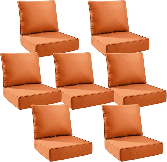 6" Thick Outdoor Cushions 24x24x6, 7-Set Deep Seat Patio Cushions by Pugire