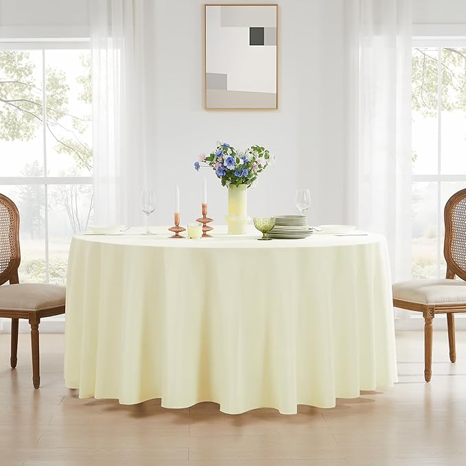 Round Tablecloth 132 Inch 2 Pack Ivory Tablecloths Washable Decorative Linen - Image 3