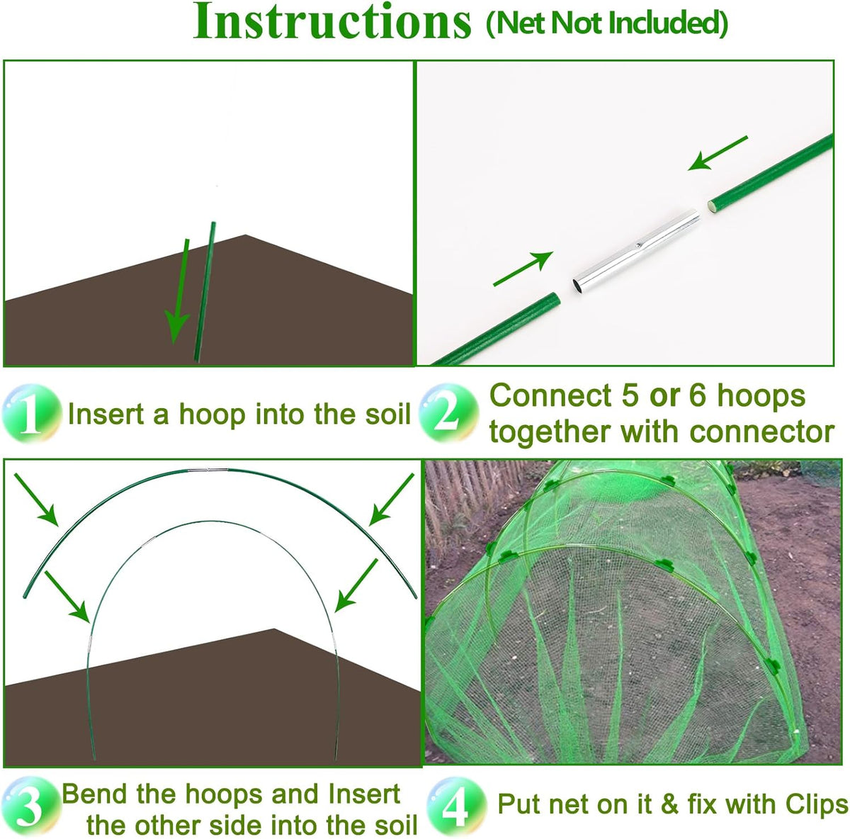 greenhouse hoops grow tunnel wide, 8ft rust-free fiberglass showing dimensions