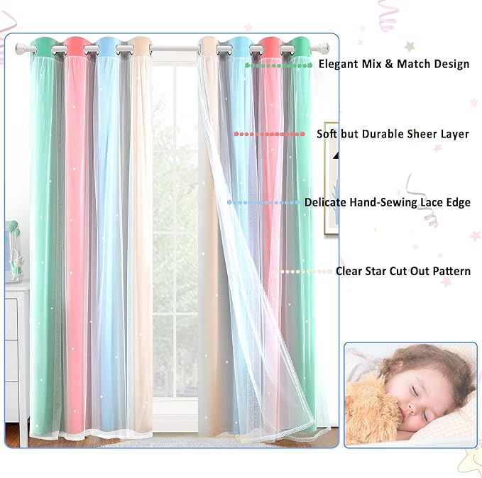 Kinryb Rainbow Star Cut-Out Kids Bedroom Curtains - Image 6