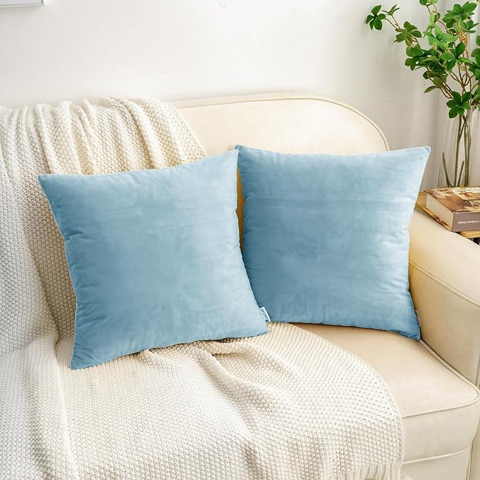 HWY 50 Light Blue Velvet Throw Pillow Covers 22x22 Inch - Image 7