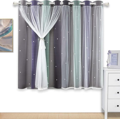 Kinryb Nursery/Kids/Girls Room Star Cut Out Blackout Rainbow Curtain - Image 2