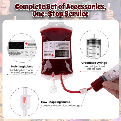 50 Pack Blood Bags for Drinks, 12oz Halloween Reusable Drinks Pouches